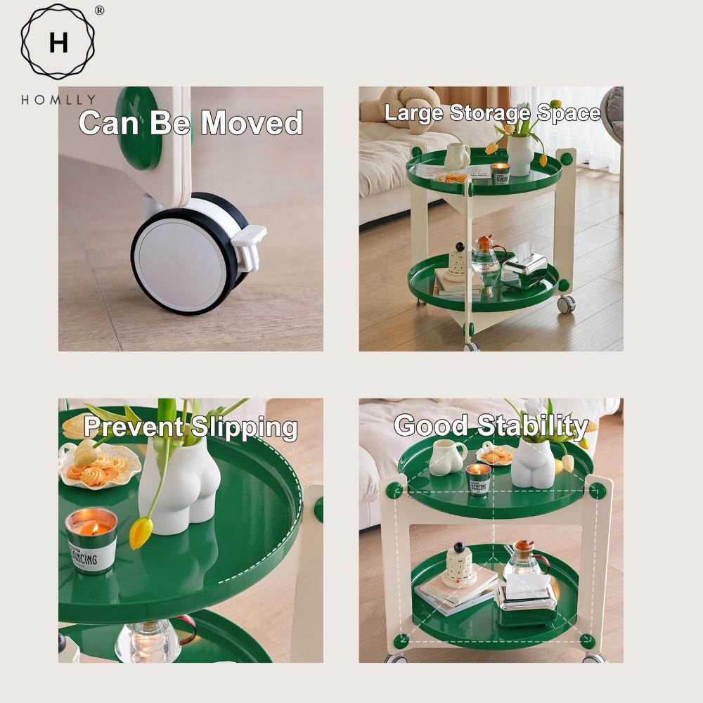 Homlly Lunii 2 Tiers Coffee Round Side Table With Rolling Wheels