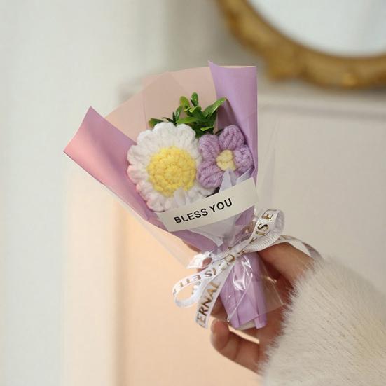 Вязаный крючком букет цветов Ручной работы Вязаный мини-букет Искусственный Пушистый цветок Подарок для мамы жены на День рождения Юбилей