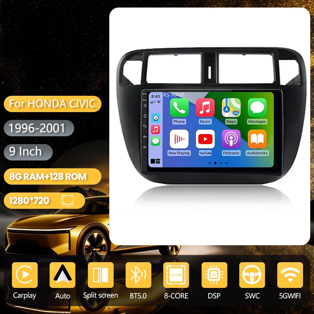 Autoradio multimédia Android 16 Carplay Auto avec lecteur DAB+ pour Honda Civic 1996 - 2001 WIFI+4G GPS DSP Qualcomm WiFi+4G