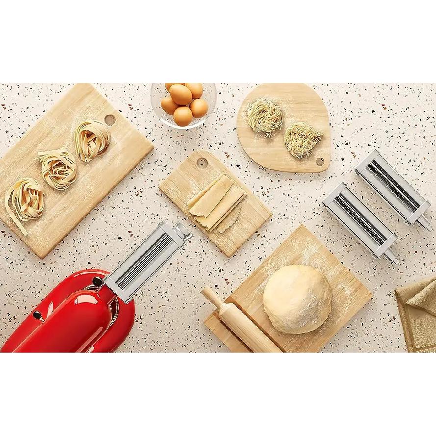Насадка для пасты для миксера KitchenAid, Валок для раскатки теста для пасты, Резак для спагетти и феттучини, Нержавеющая сталь, Подходит для всех миксеров KitchenAid Chef