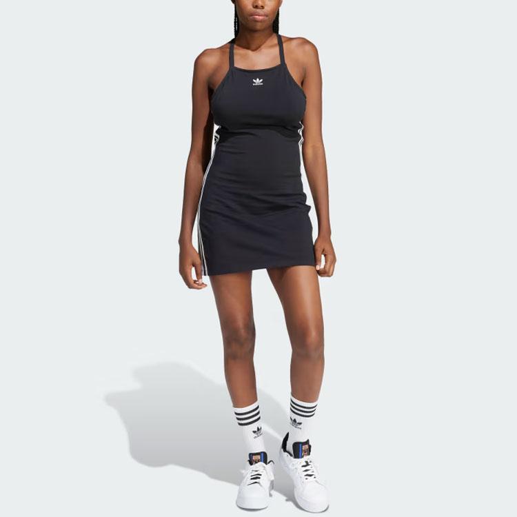 adidas Мини-платье в 3 полоски с логотипом Originals, черное женское платье IU2426