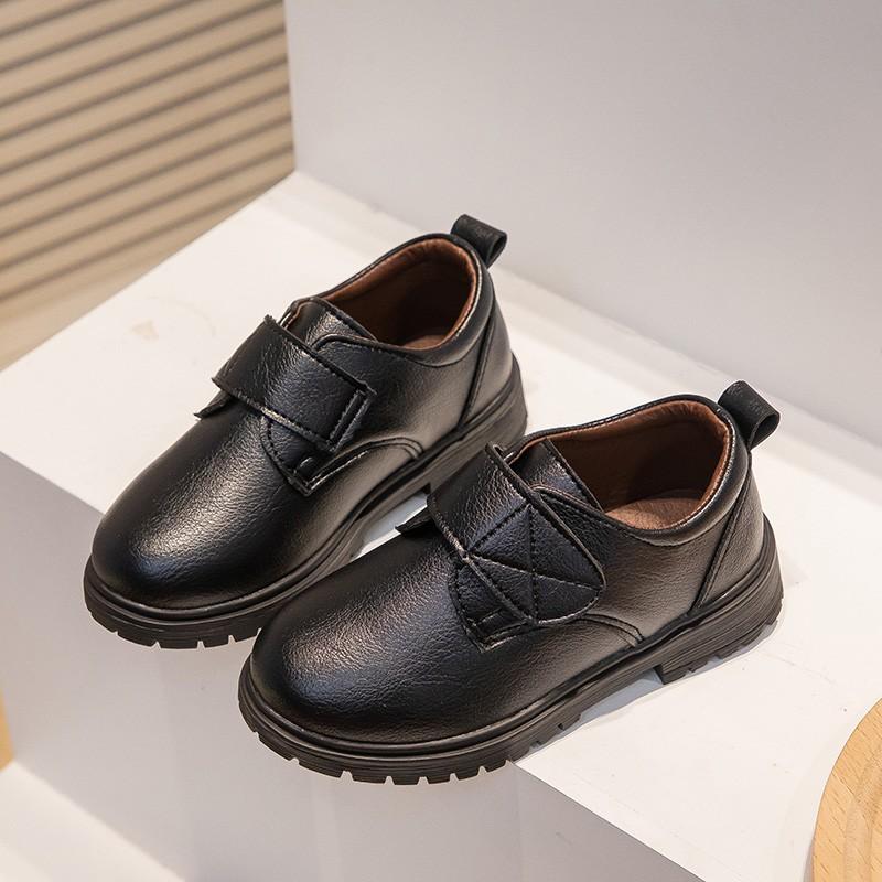 2024 New Versatile Soft Black Uniform School Shoes for Boys Hook & Loop Kids Fashion Spring Children Leather Shoes Drop Shipping