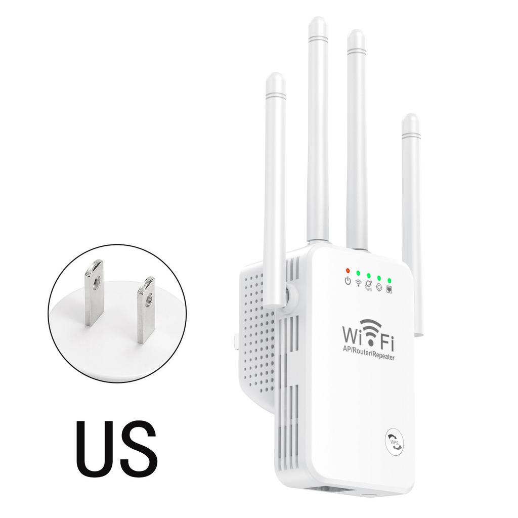 4 Antenna 300M WiFi Extender, Wireless Signal Booster Repeater for Home Router, US/EU/UK Plug