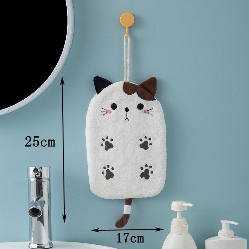 1 шт., двойное подвесное полотенце для рук с вышитым котом, впитывающее коралловое бархатное полотенце для рук, принадлежности для ванной комнаты, украшение дома ARI