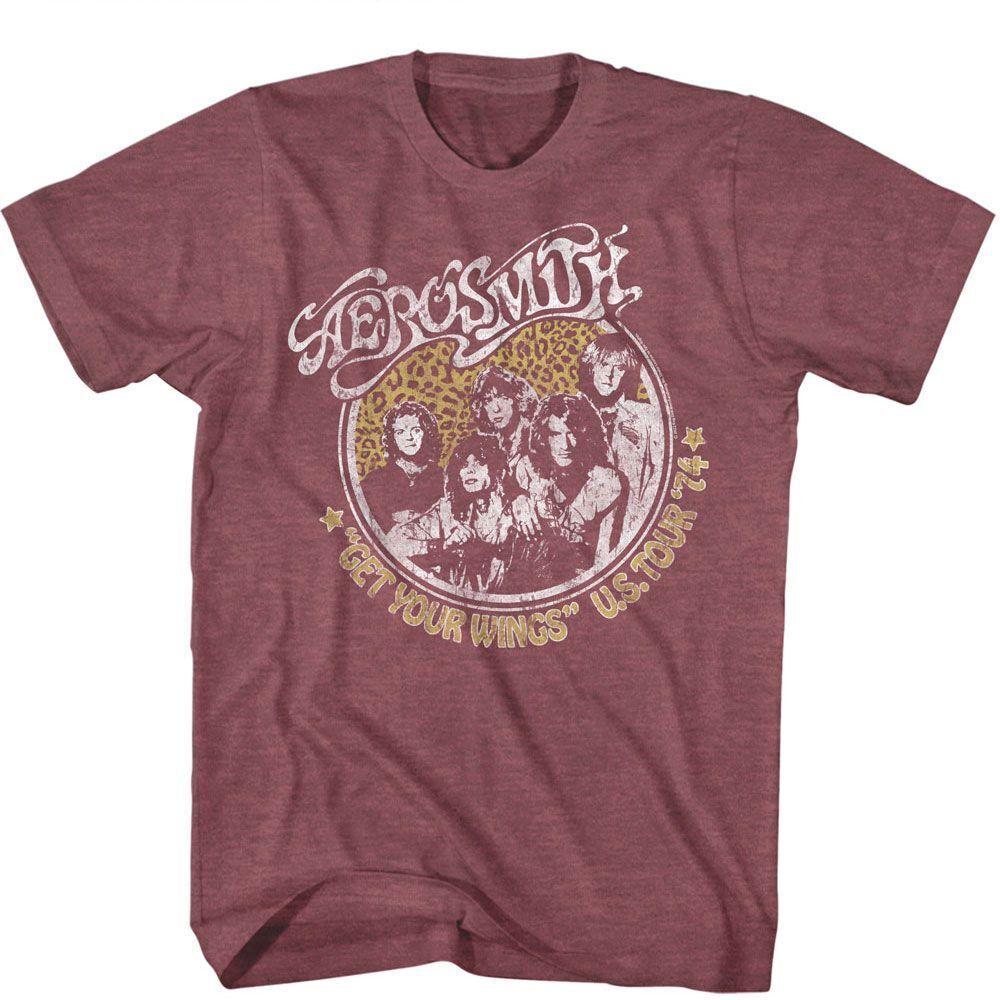 Винтажная футболка Aerosmith Get Your Wings бордового цвета с вересковым оттенком