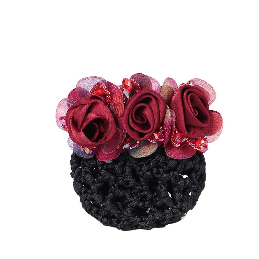 Beaded Mesh Floral For Nurses Crochet Hair Clip Spring Clip Women Bun Net Crystal Hairnet Cover Zircon Flower Bun Snood