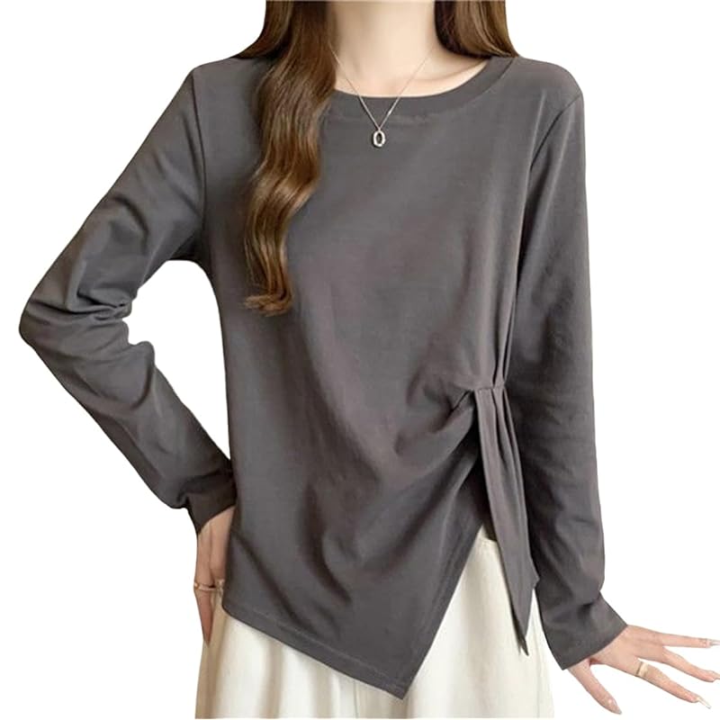 [ODFMCE] t-shirt ladies long sleeve spring cotton Plain color Fashionable Beautiful Relaxing big size is (JP, alphabet, 2XL, gray)