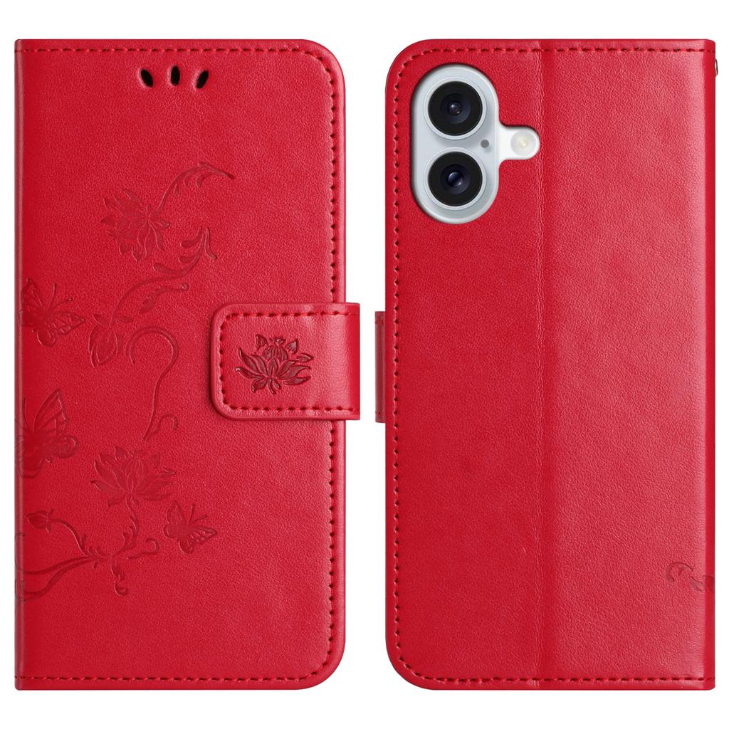 For iPhone 17 Case Wallet Stand Imprinted Butterfly Flower PU Leather Phone Cover