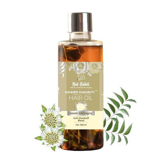 Nat Habit Neem Bhringraj Summer Hair Oil For Men & Women, Reduces Dandruff, Suitable For All Hair Types, Preservatives & 200ml