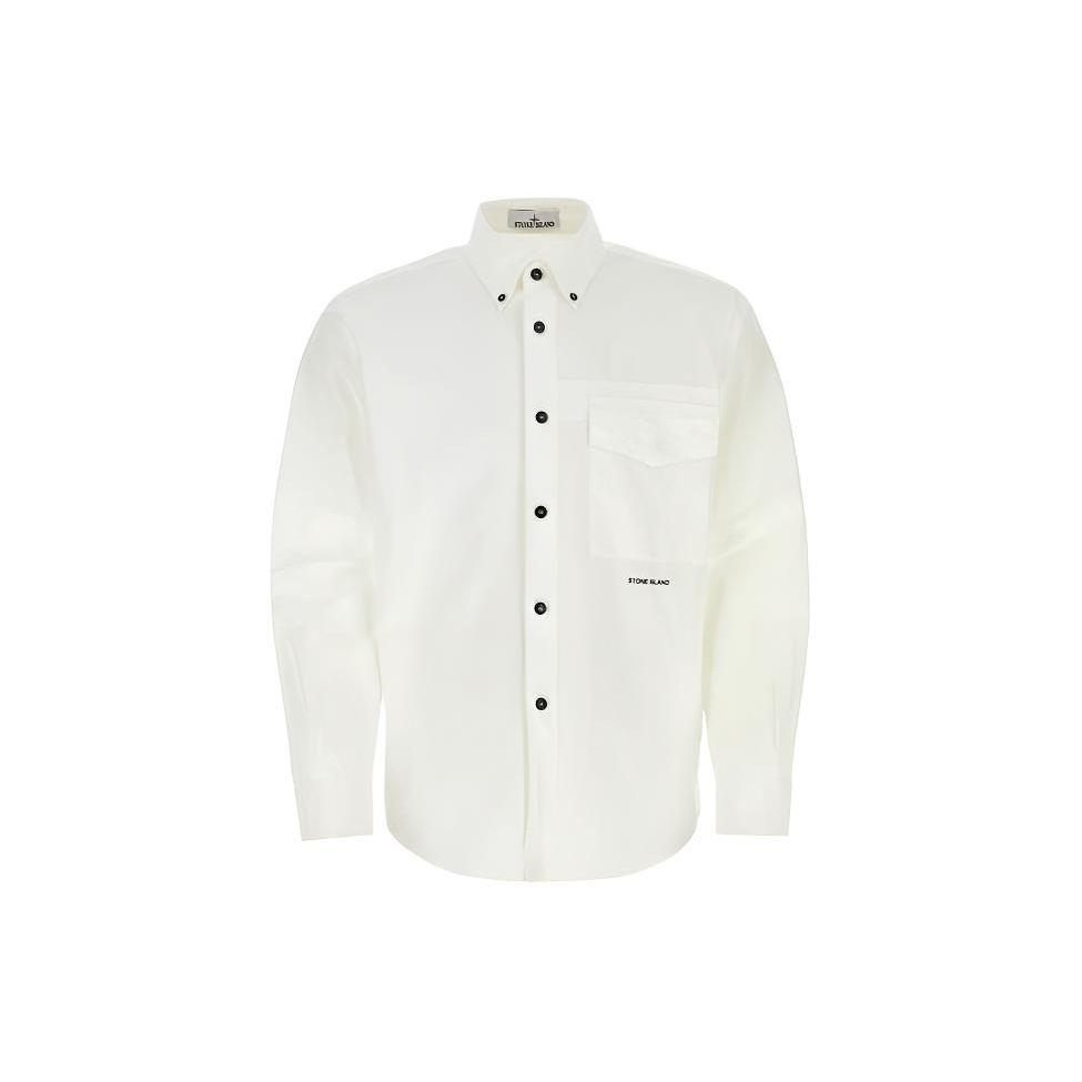 STONE ISLAND Рубашка мужская с длинным рукавом на пуговицах, с принтом букв, белая 801511701-V0001
