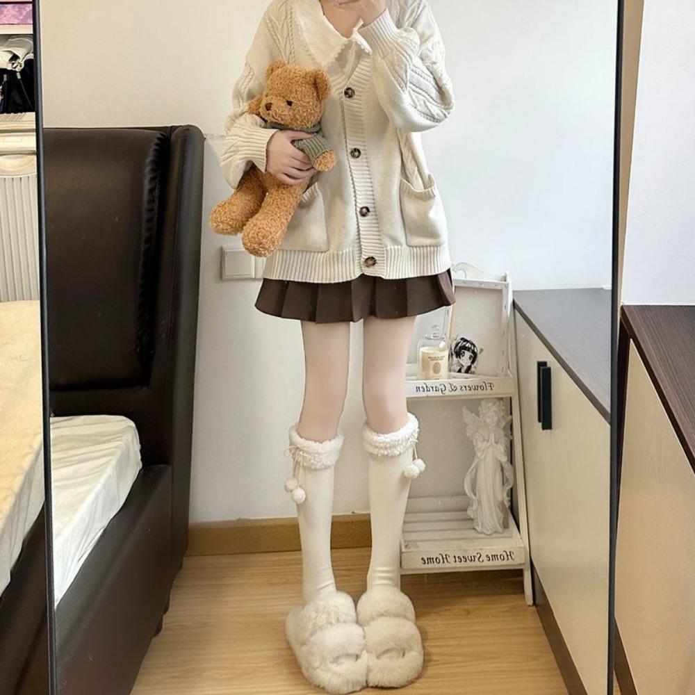 Повседневные вязаные носки из телячьей шерсти, хлопковые пушистые длинные носки до колена, новые женские длинные носки