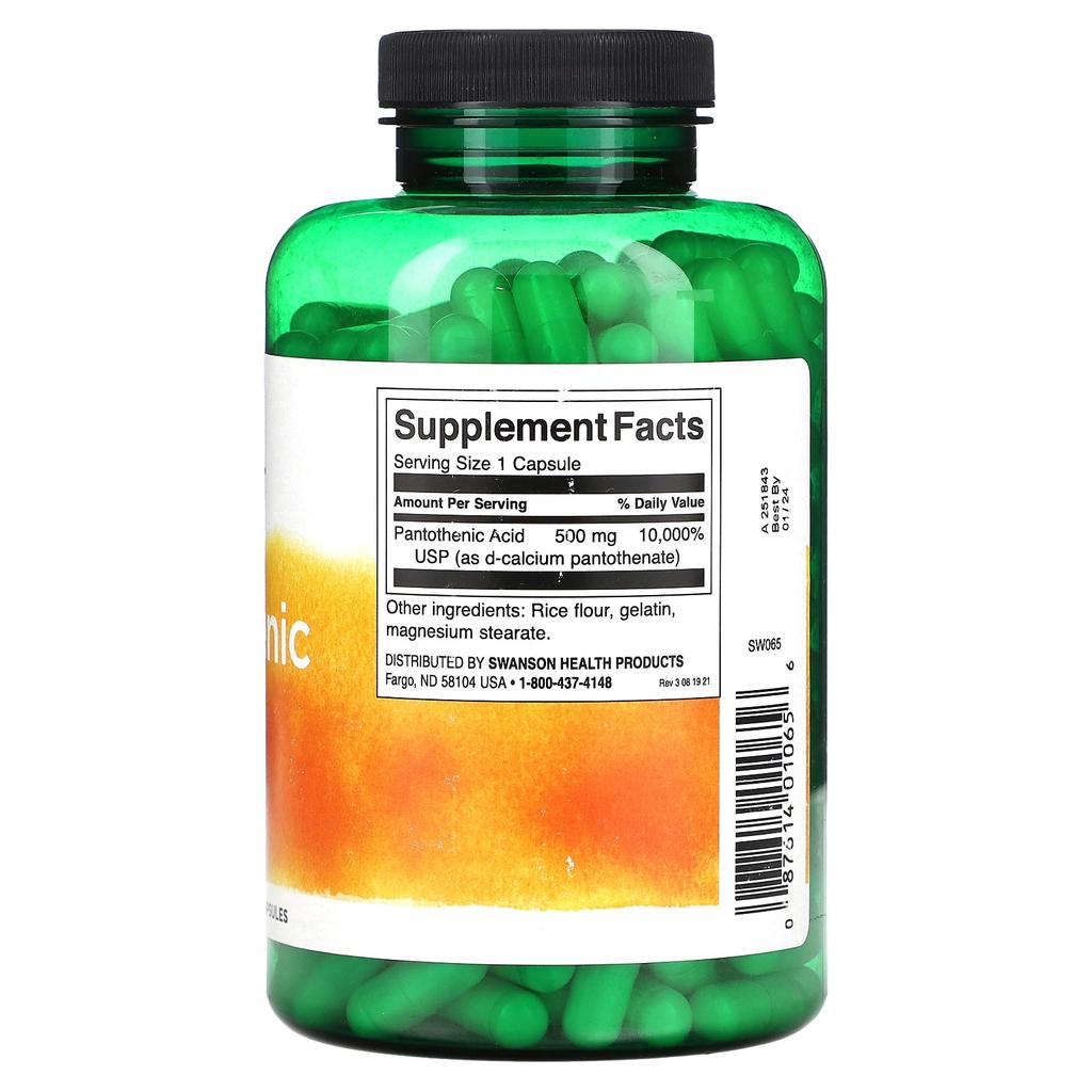 Pantothenic Acid, 500Mg, 250 Capsules