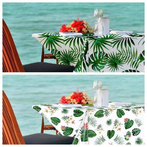 DIFEIUKI Hawaiian Tablecloths, Pack of 4, Tropical Monstera and Plumeria Prints, Hawaiian-inspired Table Covers with Flowers and Palm Leaves, Stylish,