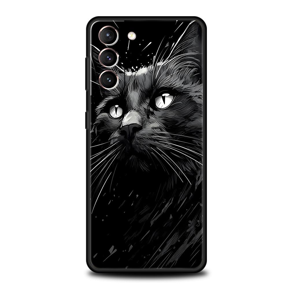 Черный кот Чехол для телефона для Samsung Galaxy S25 S24 S23 S22 Ultra S20 S21 FE 5G S10 S9 Plus S10E Мягкий ТПУ Чехол