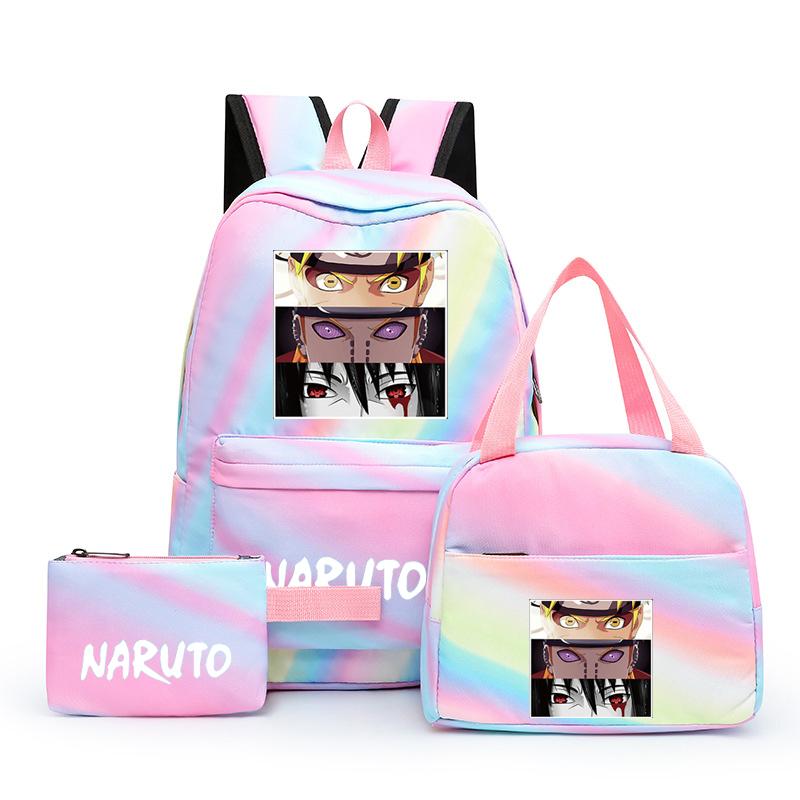Наруто аниме 3 шт./компл. Холст Сумка для обеда Рюкзак для мальчиков Студенческие сумки для ноутбука Набор Детская сумка для ручек Снова в школу Рюкзак для девочки