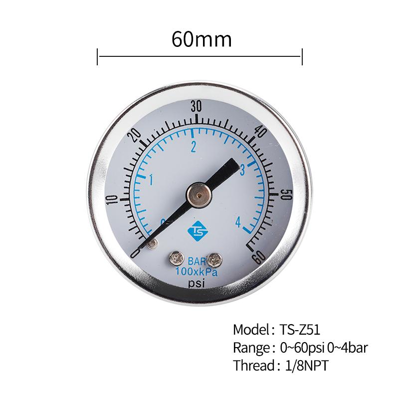 TS-Z51 Dual Scale Economic Pressure Gauge Water Pressure Gauge Stainless Steel 1/8'' NPT Lower Mount