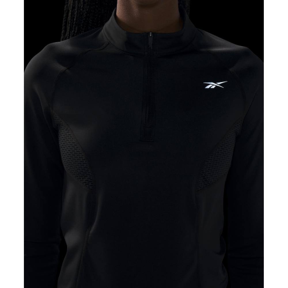 Reebok Футболка для бега на молнии до половины, черная, 100075413