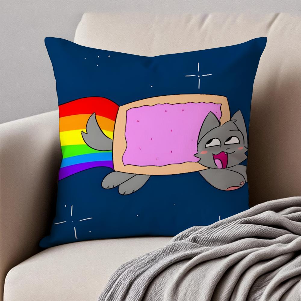 Милый мем-персонаж N-Nyan Cat Наволочка Подушка Защита от пылевых клещей Невидимая молния Короткий плюш Подушка для дивана