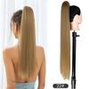 Прямой хвост с накладными волосами, омбре, блондинка, наращивание волос с конским хвостом, 85 см, синтетический термостойкий шиньон из конского хвоста