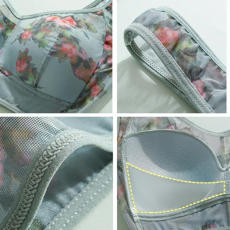 Plus Size Bra for Women Seamless Underwear Push Up Wireless Brassiere Flower Transparent Lingerie Full Cup Thin Cup Bras Sexy Bralette