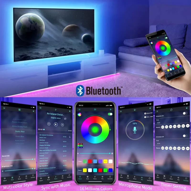 RGB Светодиодные ленты Рождественские Умные SMD 5050 Bluetooth Гирлянда Гибкая лента Диодная лента Подсветка Управление через приложение Декор для дома и комнаты