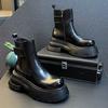 2025 Men's Black Thin Velvet High-top Leather Spring New Trendy Short Heightening Chelsea Platform Boots