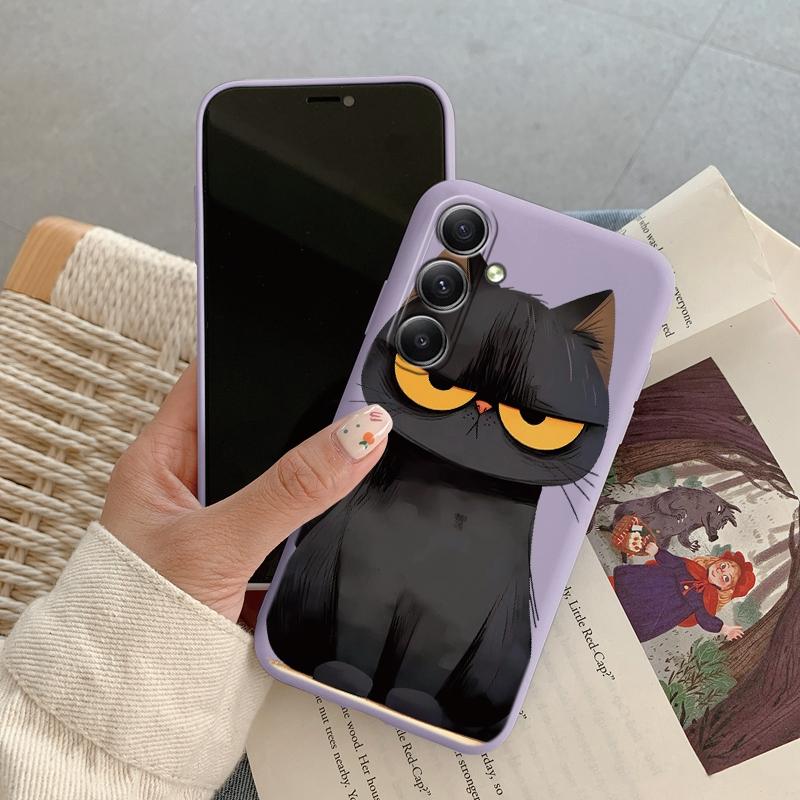Модный чехол Cat для iPhone Samsung A55 S24 S25 A06 Xiaomi Redmi Note 13 Pro 14C Huawei Honor Realme противоударный бампер для телефона матовый чехол с защитой от царапин