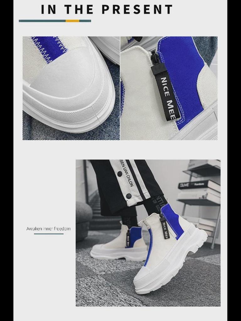 Мужские летние дышащие высокие туфли в корейском стиле на каждый день из парусины на платформе с застежкой-молнией