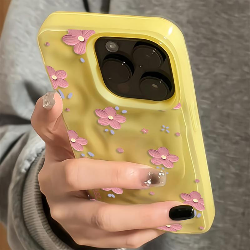 Элегантный розовый чехол с цветами для iPhone 17 Air 16 Plus 15 14 13 12 11 Pro Max Мягкий силикон Волнистая текстура Защитный INS чехол