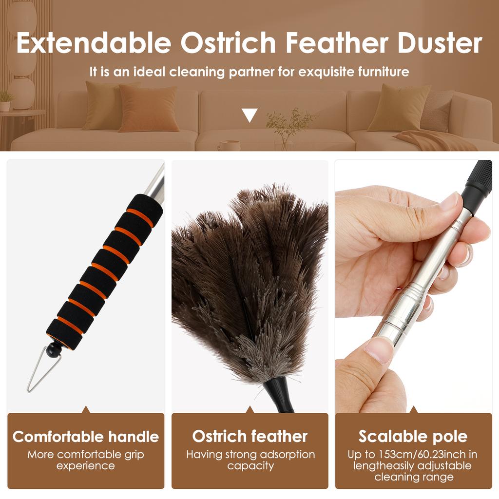 Extendable Ostrich Feather Duster Anti Static Reusable Cleaning Tools Household Furniturer Dust for Cleaning Ceiling Fan
