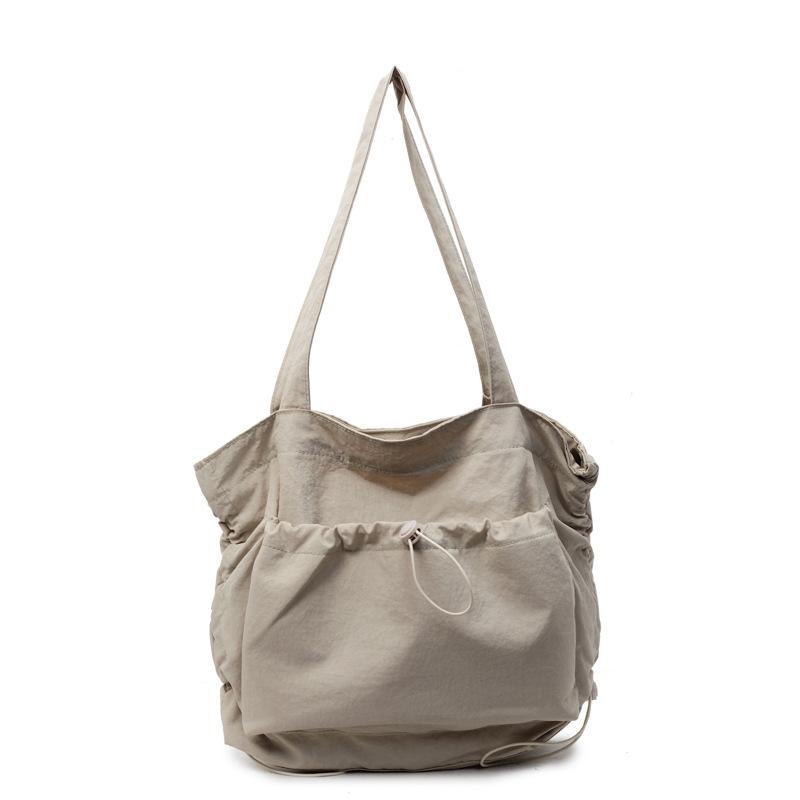 Large Capacity Tote Bag Women's New Flow Casual Lightweight Bag Shoulder Pleated Drawstring Canvas Women's Bag
