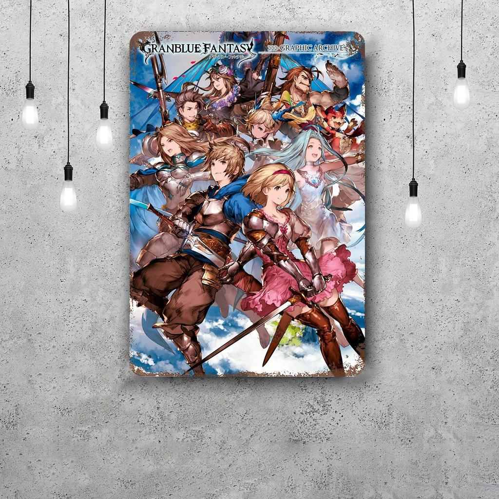 Мультяшный плакат-декор Granblue Fantasy Винтажная жестяная табличка Металлическая табличка Декоративная табличка для паба Бара Мужской комнаты Клуба Настенное украшение