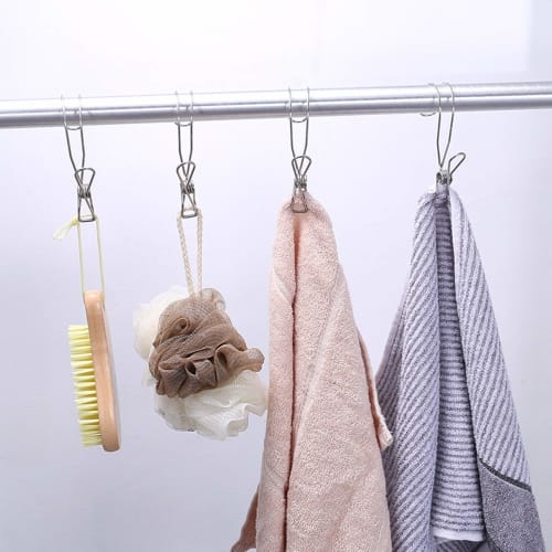 YOYIMONO Stainless Steel Clothespins with Clips and Hooks, Large, Flexible Hanging, for Indoor Use, Clothes Drying, Kitchen, Bathroom, and More, 8-Pac