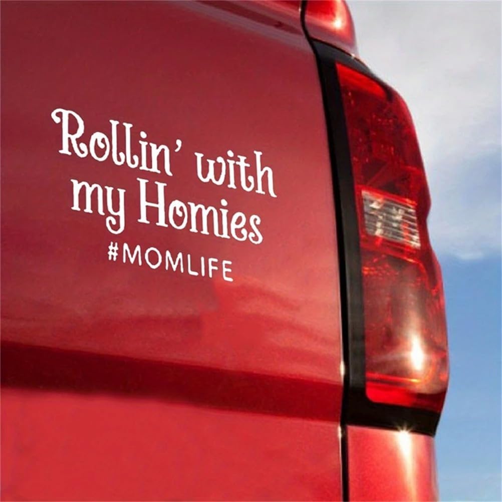 2PCS Rollin' with My Homies & Mom Life Car Sticker, 7.09"x4.13" Waterproof Vinyl Material Accessories, Interesting Decal for Cars, Trucks,