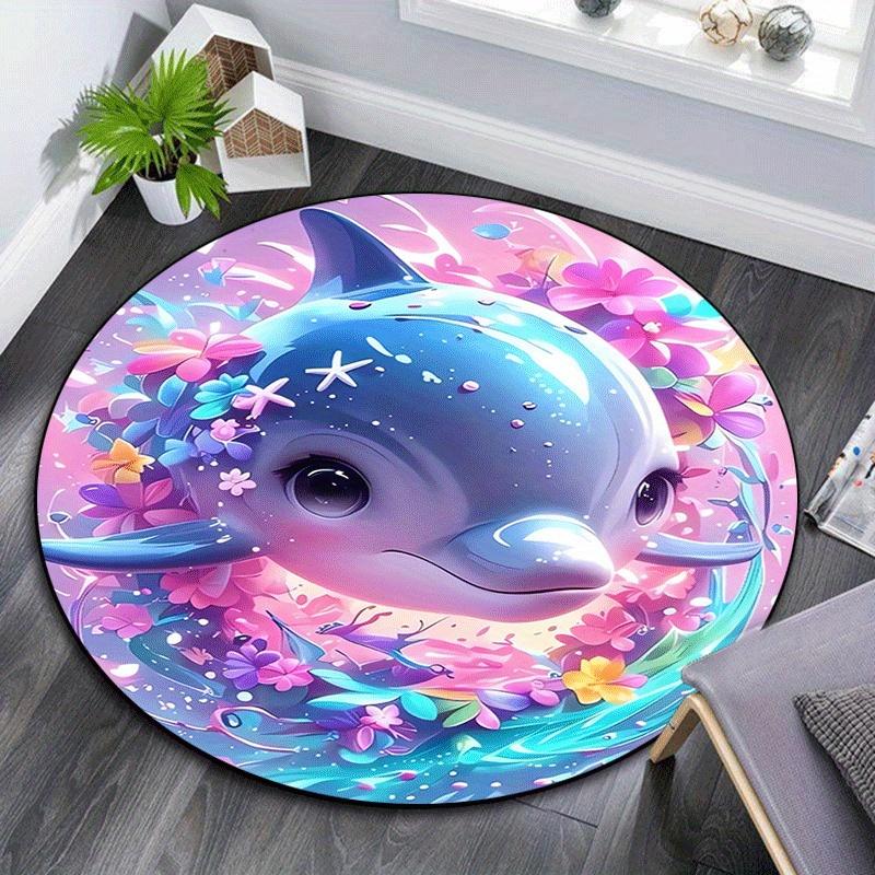 1pc Soft, Absorbent & Non Slip Cute dolphin Round Rug Soft Circle Rug for Living Room & Bedroom Decor, Chair Mats, and Unforgettable Home Gi