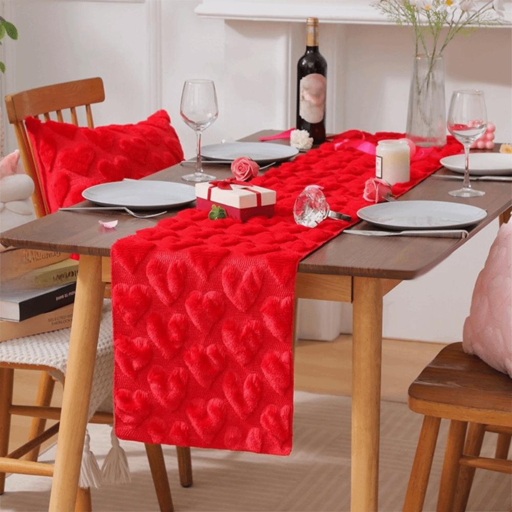 Romantic Plush Love Tablecloth Fuzzy Dining Table Runner Valentine's Table Flag Valentine's Day