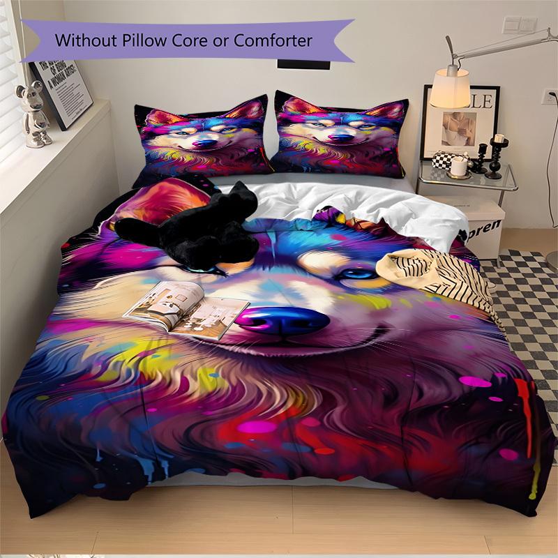 3pcs Colorful Wolf Art Duvet Cover Set -Includes 1 Duvet Cover and 2 Pillowcases, No Quilt Core, All-Season Home Decor yy251111166