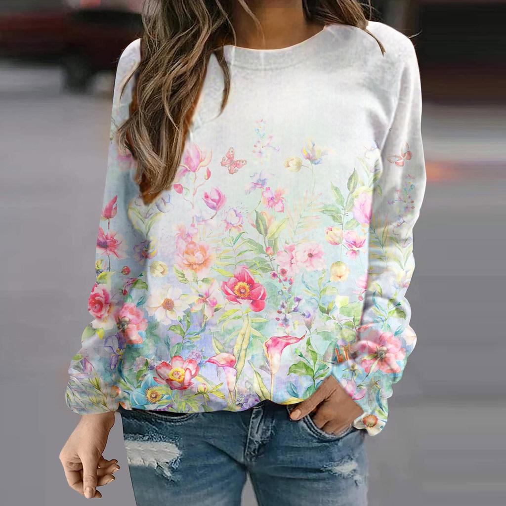 Футболка с длинным рукавом с принтом «Осенние цветы и птицы» в формате 3D, уличная одежда для женщин, свитшоты, пуловеры, свободная женская одежда