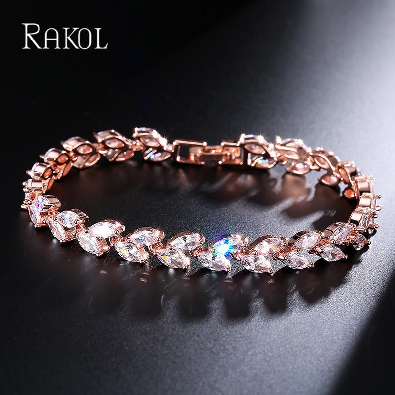 RAKOL Korean Willow Leaf Zircon Bracelet - Elegant Fashion Jewelry for Women