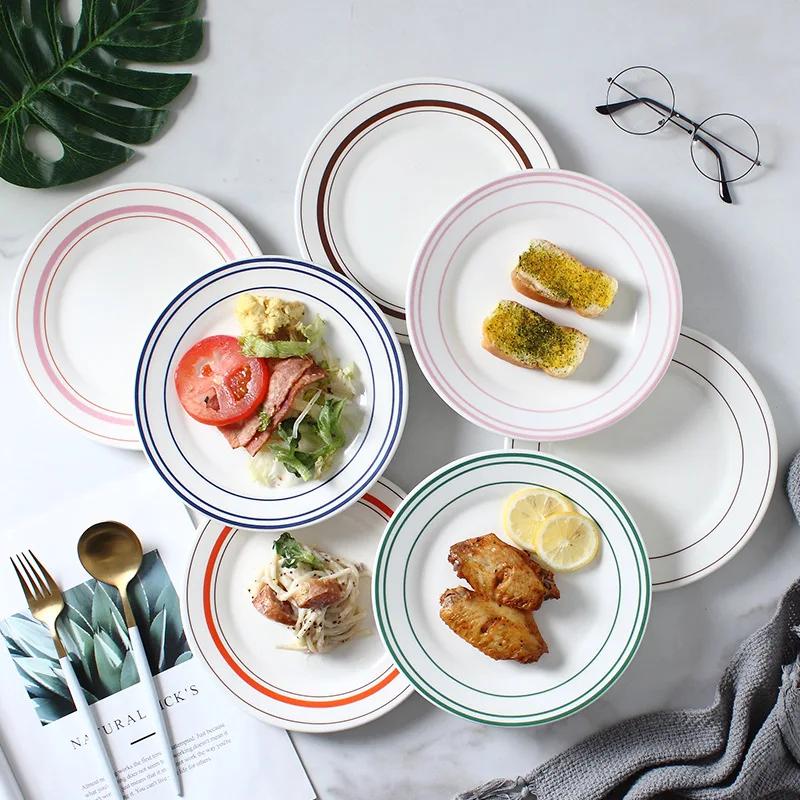 8-дюймовые керамические плоские тарелки, бытовые тарелки для завтрака, десерта, салата, стейка, обеденная тарелка, сервировочные блюда для кофейни