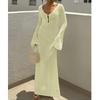 European-American V-Neck Hollow Texture Long-Sleeve Beach Dress
