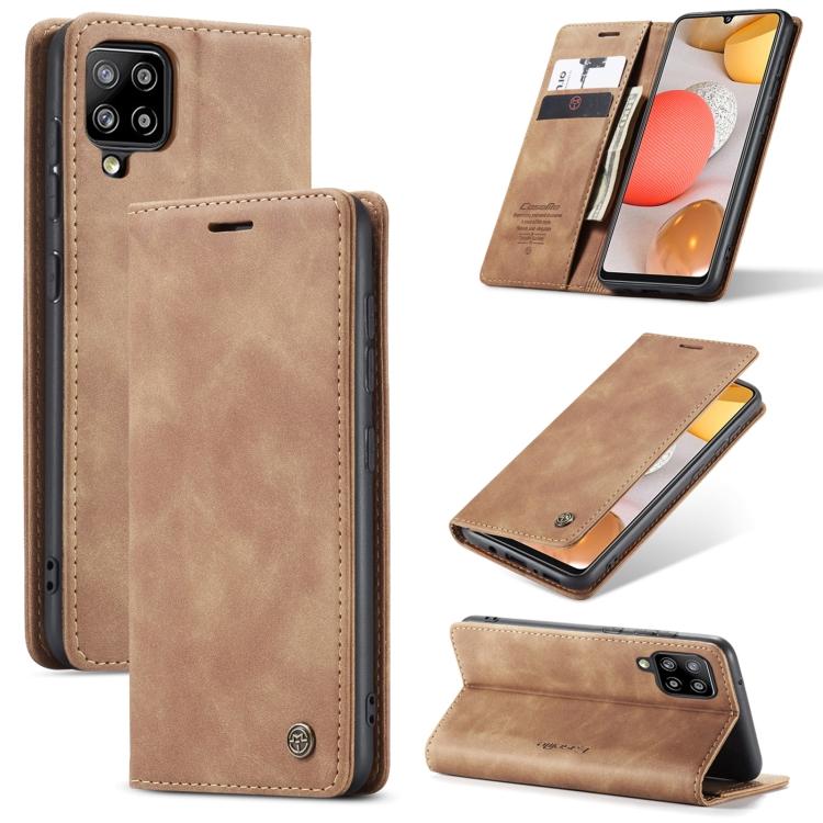Для Samsung Galaxy A42 5G Чехол CaseMe-013 Многофункциональный Ретро Матовый Горизонтальный Флип Кожаный Чехол с Отделением для Карт и Держателем и Кошельком(Кофе)