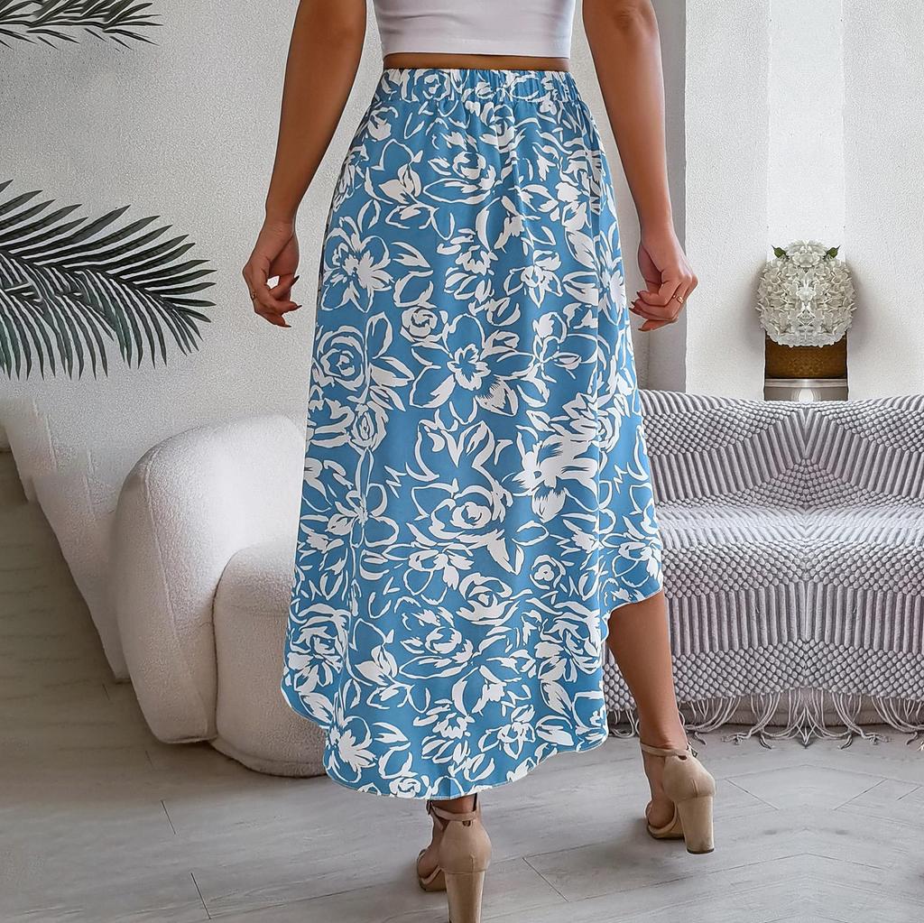 Женская юбка средней длины на весну и лето, с высокой талией, трапециевидной формы, прямой цвет с принтом