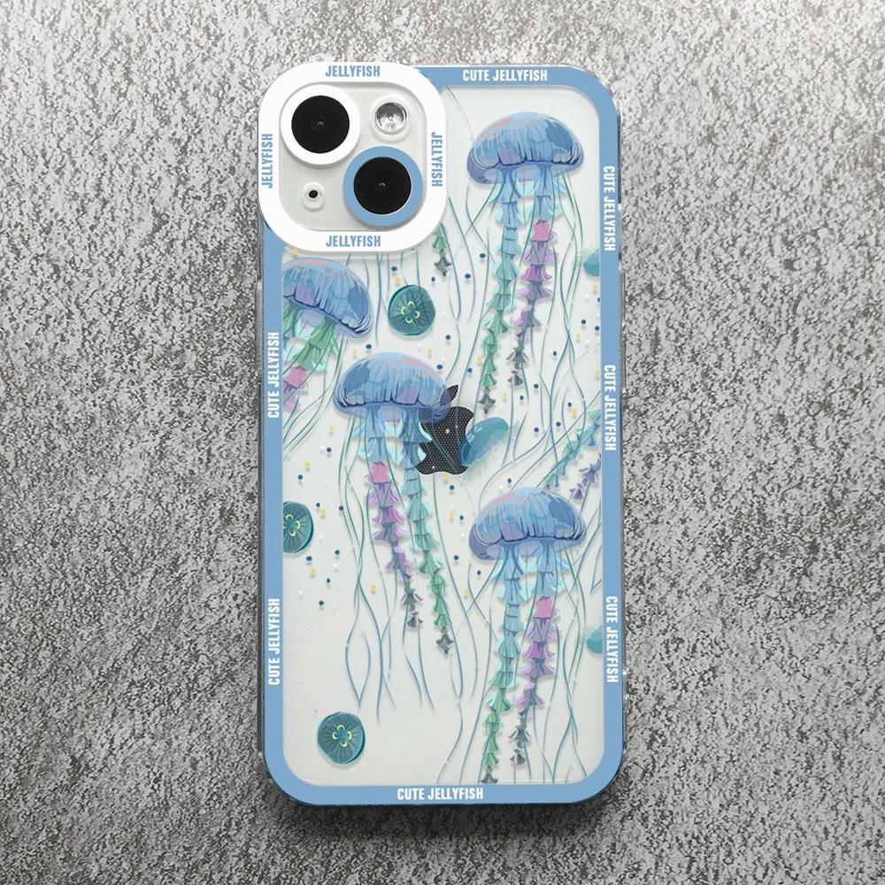 Забавный Мультяшный Медуза Чехол для Телефона Для iPhone 17 16 15 14 13 12 11 Pro Max Mini Plus 7 8 Air Ударопрочный Прозрачный Мягкий Чехол