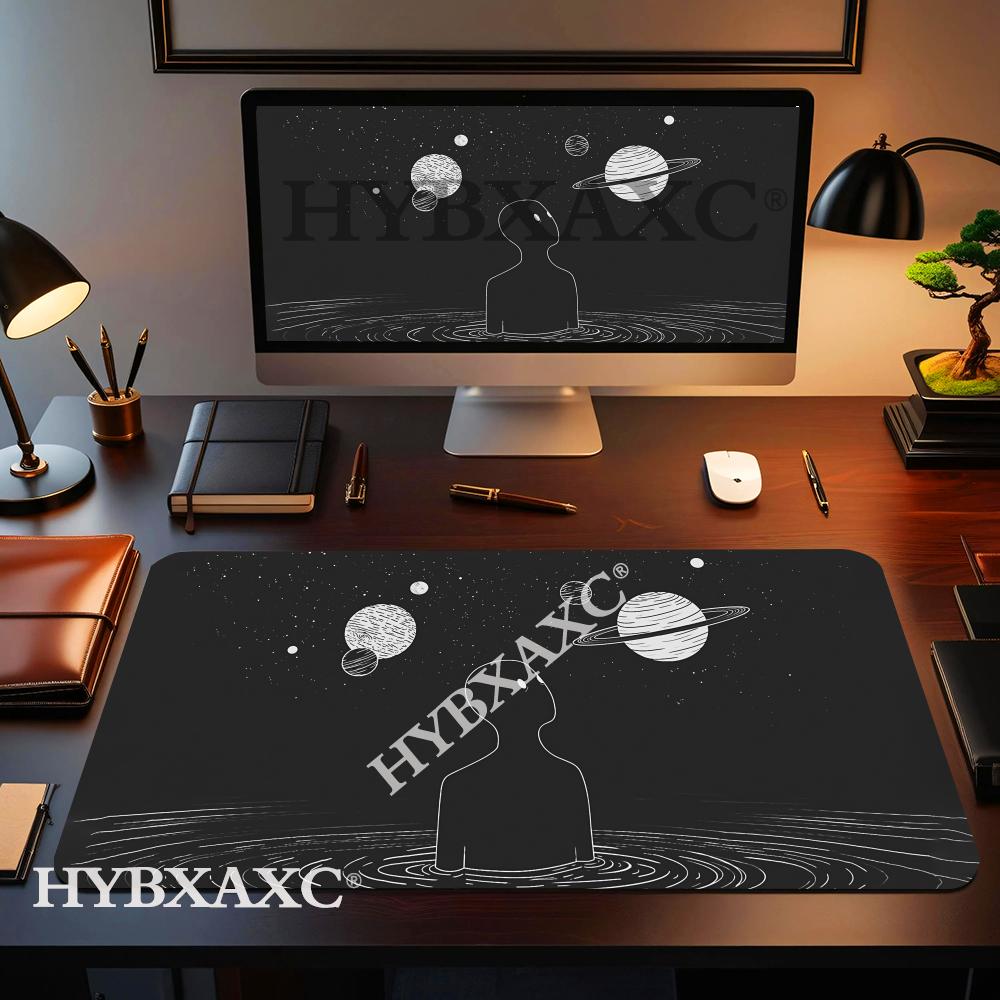HYBXAXC Большая игровая подставка для мыши Минималистичная Космическая Планета Нескользящая Резиновая Коврик для стола Для ПК Ноутбука Черно-белое Арт-подставка для мыши