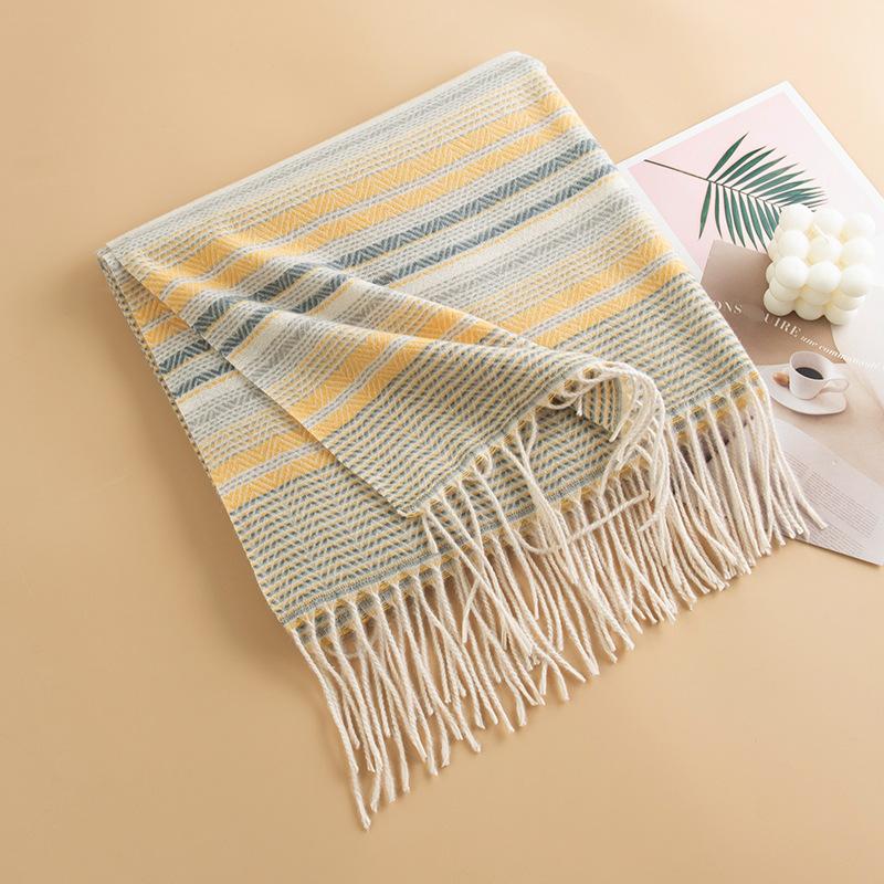 Korean Style Imitation Cashmere Plaid Warm Shawl Scarf Unisex Fashion Commuting Tassel Scarf