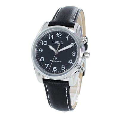 GRUS Радио Голос Время Говорящие Часы Унисекс Черный Кожаный Ремень Часы [GRUS] Мужские Женские []