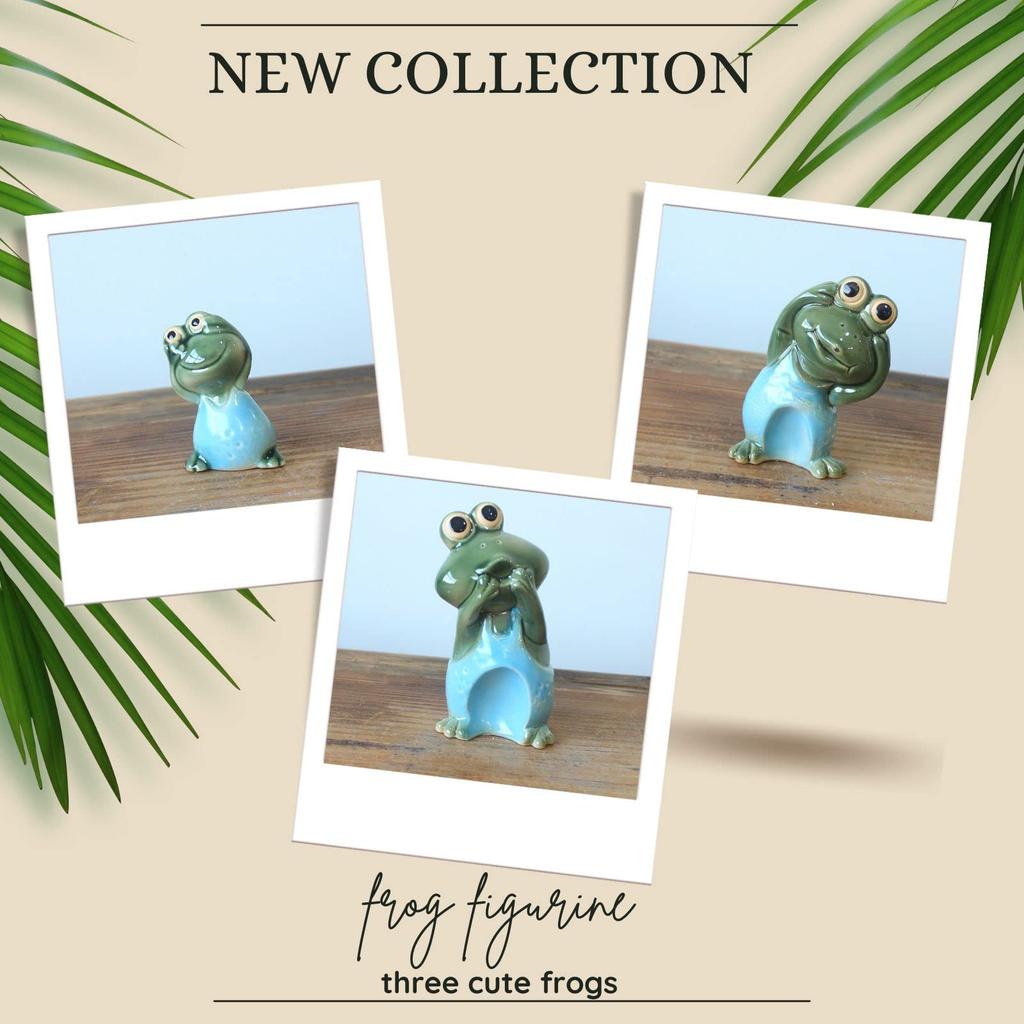 Керамическая фигурка лягушки, набор из 3 штук Высота 10 см [TASINO] 15,5 см, см, 6,5