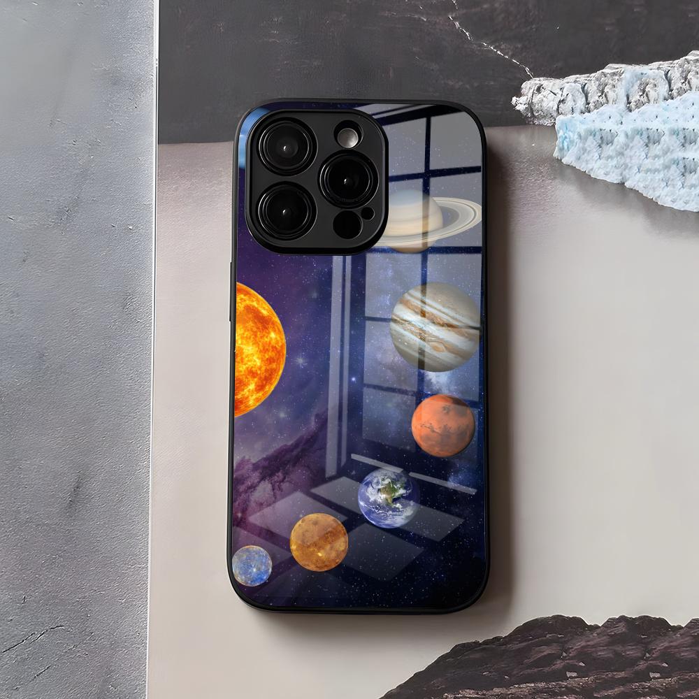Space Planet Phone Case For IPhone 17 Air 16 E Pro Max 15 14 13 Mini 12 Pro 11 Max Plus Black Glass Cover