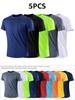 5PCS/Set Men's Casual Breathable Quick-Dry Short Sleeve Sports T-Shirts